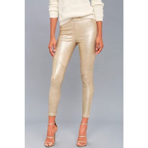 Free People NWT Metallic Gold Back Faux Pockets Vegan Suede Leggings MSRP $78 - Picture 1 of 6